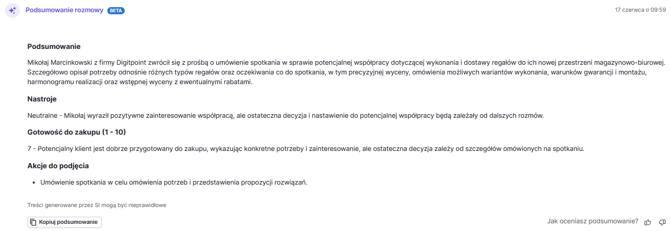 podsumowanie maili dzięki AI w Pipedrive