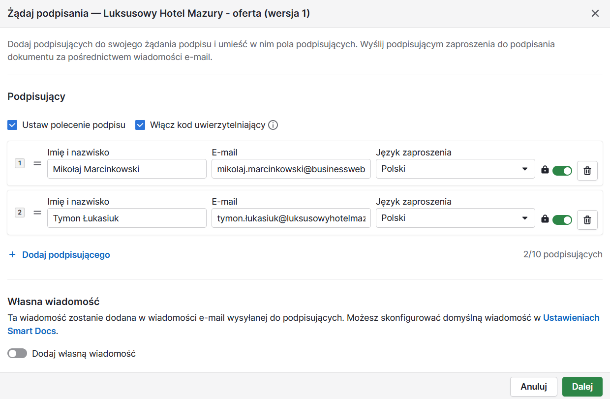 żądanie podpisu umowy sprzedażowe w Pipedrive