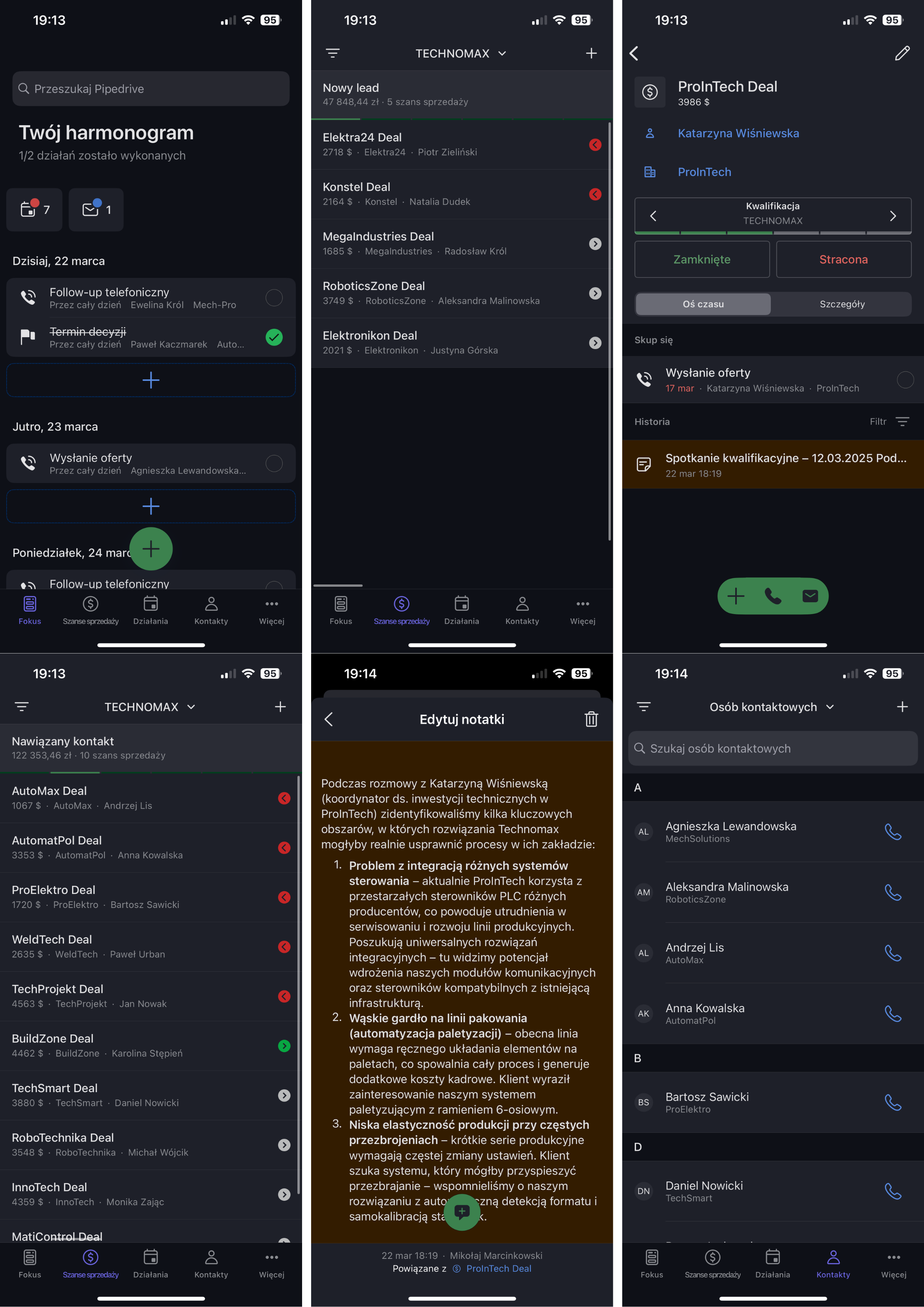 Aplikacja mobilna Pipedrive - widok danych