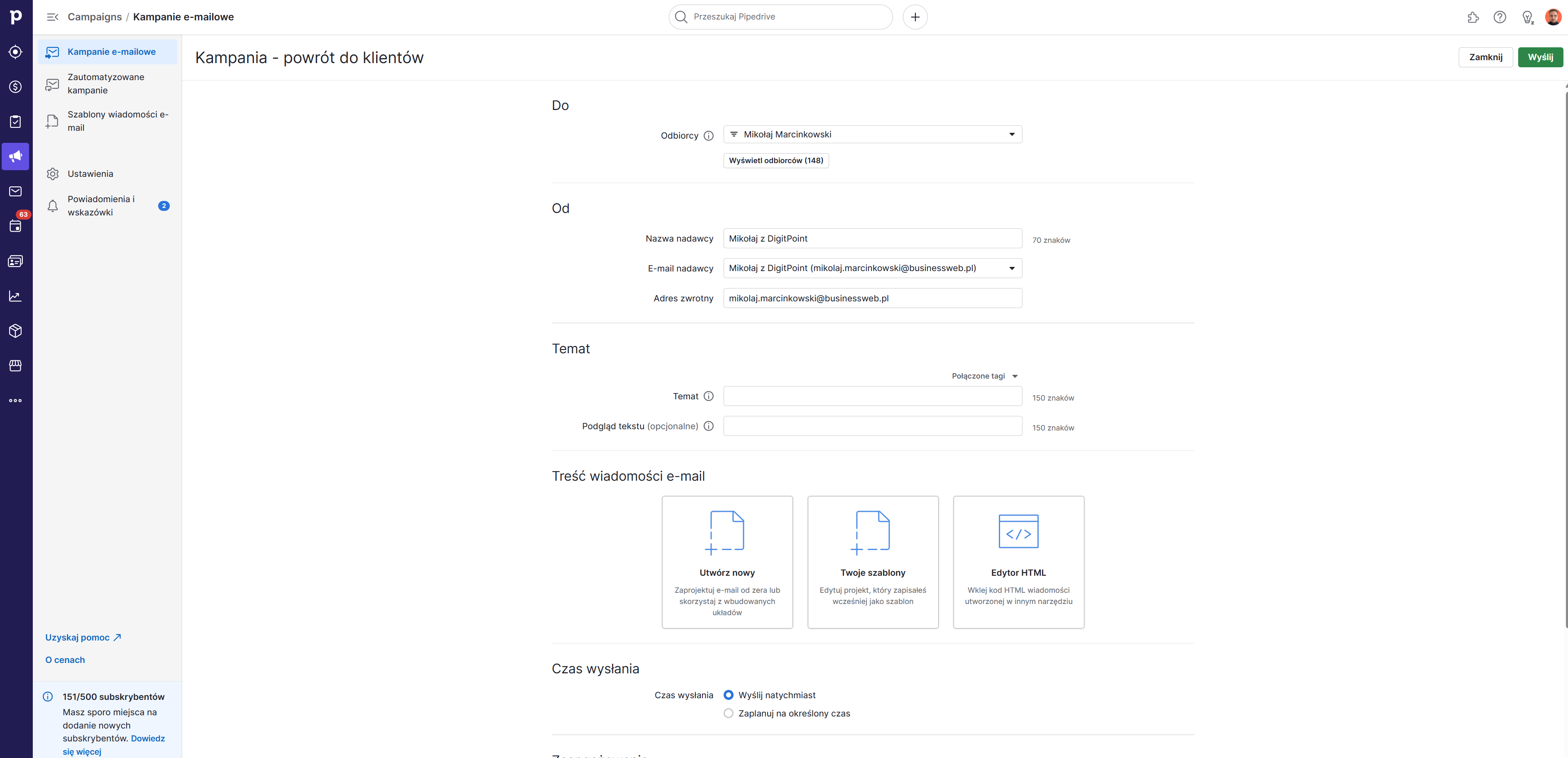 Campaigns funckja w Pipedrive