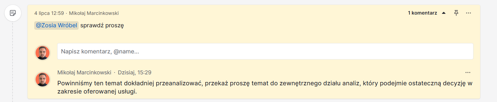 notatka handlowca w crm