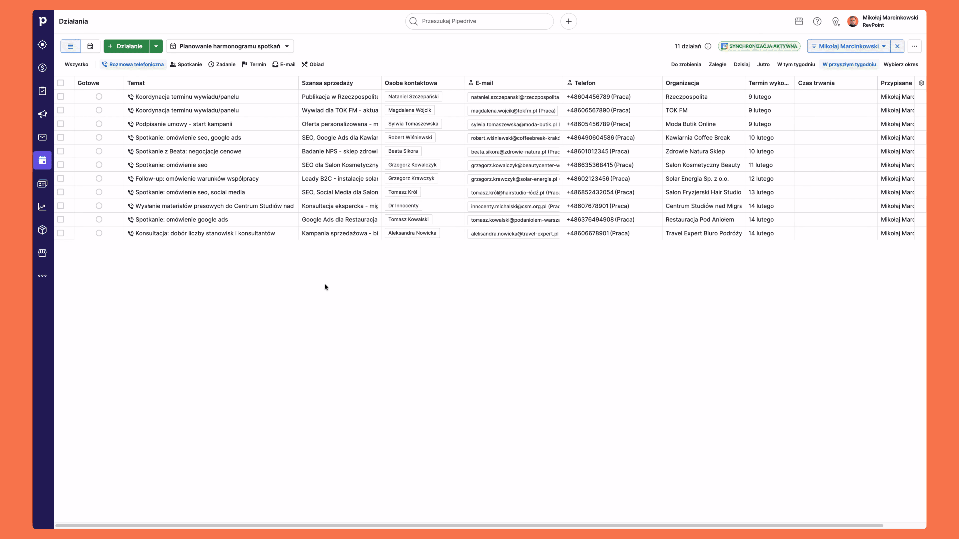 Synchronizacja kalendarza z CRM